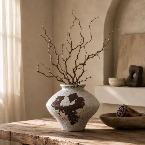 Wabi Sabi Rusty Vintage Vase, 6.3" Tall Wabi Sabi Decor Rustic Farmhouse Pottery Vase for Centerpiece, Textured Pottery Flower Vases for Home Decor, Table, Living Room, Bathroom, Kitchen - color: Distressed Charcoal White, size: 6.3 in