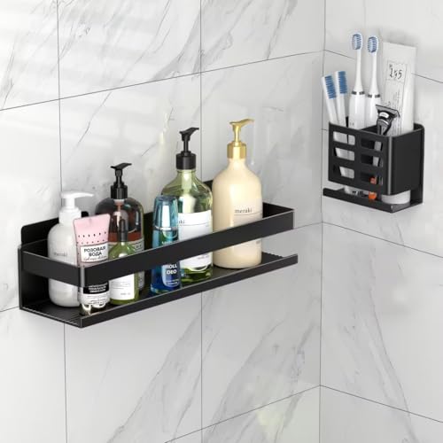 Shower Caddy 2 Pack - Aluminum Bathroom Shower Shelf Rust-Proof | Shower organizer Adhesive Installation No Drilling Required, Suitable for Bathroom Storage and Home Decoration - size: 2-Piece Set