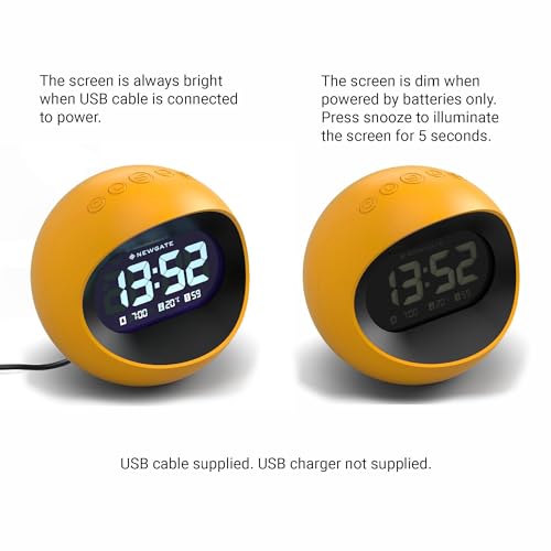 NEWGATE® Centre of the Earth Alarm Clock | Round Retro Digital LCD Clock | Yellow | Ideal for Bedside, Desk or Shelf | Retro Bedroom & Office Accessory - color: Citrus Yellow