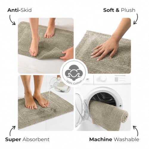 Akiko 100% Cotton Bath Mat, Soft Plush Reversible Bathroom Rug 20x32 Green | Bath Mats for Bathroom Absorbent Quick Dry Anti-Skid Machine Washable Bath Mats for Bathroom Shower Bathtub - color: Sage Green