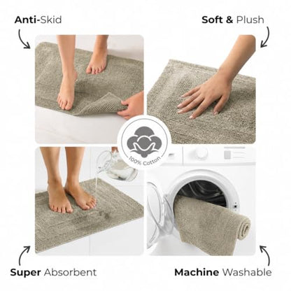 Akiko 100% Cotton Bath Mat, Soft Plush Reversible Bathroom Rug 20x32 Green | Bath Mats for Bathroom Absorbent Quick Dry Anti-Skid Machine Washable Bath Mats for Bathroom Shower Bathtub - color: Sage Green
