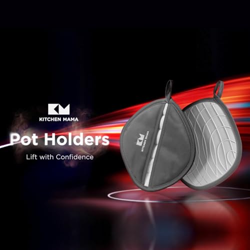 Kitchen Mama Silicone Pot Holders, Metal Gray | Heat Resistant, Non-Slip Surface, Dual Pocket Design, Soft Cotton Lining - color: Metal Gray