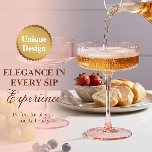 Pink Coupe Glasses Set of 6 |9 oz martini Glasses |Pink Cocktail Glasses Set,Champagne Coupe Glasses for Margarita, Bar,Dessert Glass - color: Pink