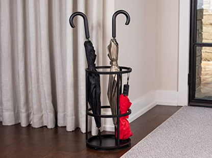 BIRDROCK HOME Circular Umbrella Holder with Removable Drip Tray - Stand for Umbrellas - Entryway - Decorative Metal Freestanding Rack Organizer - Cane Walking Stick Holder - Black - style: Open
