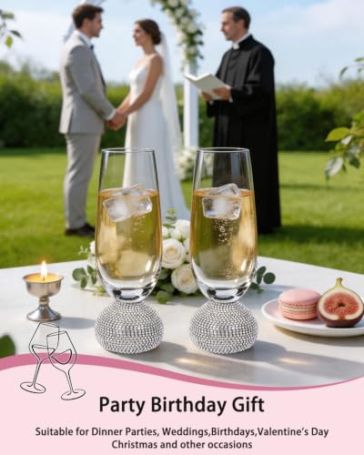 Stemless Fancy Champagne Flutes set of 4,Luxury Crystal Wedding Glasses | 10 oz Hand Blown Unbreakable Mimosa Glasses,for Weddings, Anniversaries, Christmas, Special Days (Silver Clear) - color: Silver Champagne glass