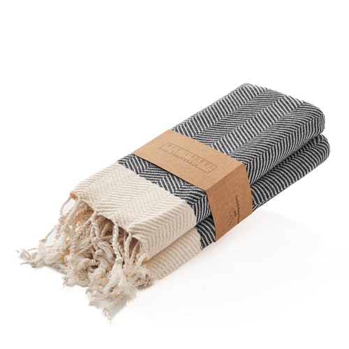 BAY LAUREL Turkish Hand Towel – Pack of 2 | Soft & Absorbent Decorative Towels for Bathroom, Hand, Face, Hair, Gym, Yoga, SPA, Kitchen & Tea | Boho Decor(Dark Gray, Herringbone 16X40 Inches (Set of 2) - color: Dark Gray, size: Herringbone 16x40 Inches (Se