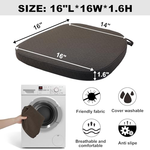 BUYUE Luxury 100% Pure Memory Foam Chair Cushion 1 Pack, Jacquard 16" U-Shape Comfortable Dining Chair Pad, Removable Slip Resistant Kitchen Chair Seat Cushion, (1 Piece, Brown) - color: Brown