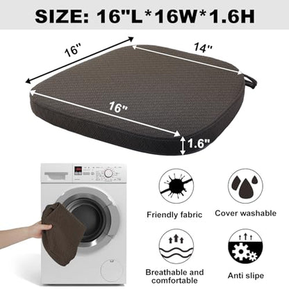 BUYUE Luxury 100% Pure Memory Foam Chair Cushion 1 Pack, Jacquard 16" U-Shape Comfortable Dining Chair Pad, Removable Slip Resistant Kitchen Chair Seat Cushion, (1 Piece, Brown) - color: Brown