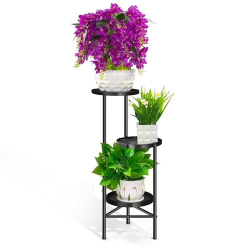 3-Tier Metal Plant Stand for Indoor & Outdoor – Tall Corner Plant Shelf, Vertical Flower Pot Display Rack for Patio, Garden, Balcony, Living Room, Bedroom