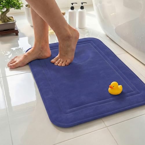 Memory Foam Bath Mat 24x16, Non Slip, Machine Washable, Quick Dry & Absorbent Rugs, Bath Mats for Bathroom Floor, Tub & Shower, Bathroom Rug, Blue - color: Blue, size: 24 x 16 Inch
