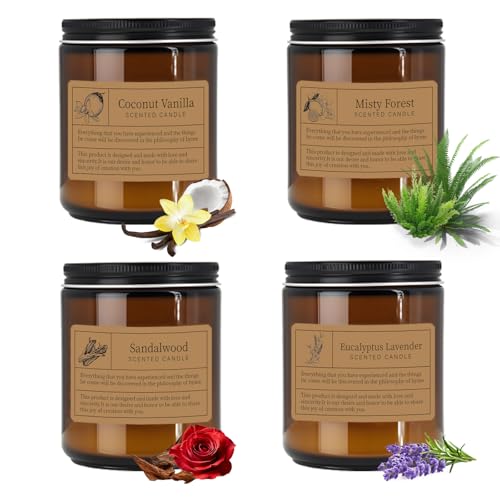 Manly Scented Candles Gift Set - 4 Pack Soy Wax Candles for Men, Aromatherapy Candles with Lavender/Vanilla/Forest/Rose Scents, Home Fragrance & Perfect Gifts for Dad/Fathers Day/Boyfriend