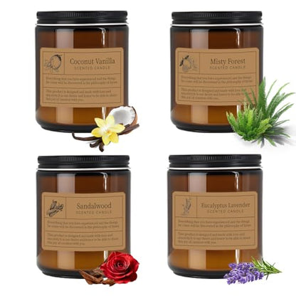 Manly Scented Candles Gift Set - 4 Pack Soy Wax Candles for Men, Aromatherapy Candles with Lavender/Vanilla/Forest/Rose Scents, Home Fragrance & Perfect Gifts for Dad/Fathers Day/Boyfriend