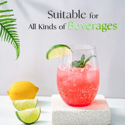 FOCUSLINE 20 Pack 16 Oz Plastic Wine Glasses, Stemless Plastic Wine Cups | Thick and Durable, Shatter-Resistant, and Reusable; Ideal for Weddings, Parties, Toasts, and Various Celebrations - color: 16OZ-20-CLEAR
