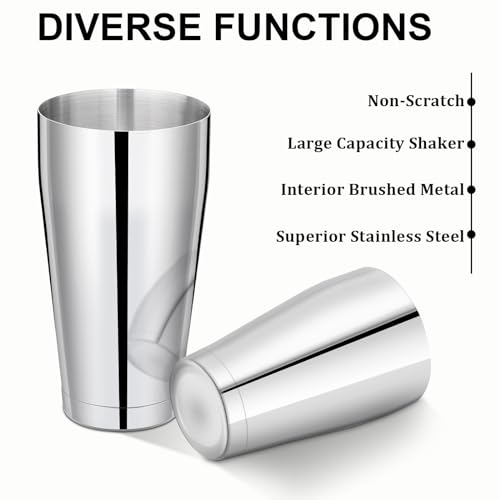 Mwellewm 8 Pcs Cocktail Shaker Boston Shaker Set Professional Bartender Kit Bar Stainless Steel Drink Shaker Bartending Martini Tin with 18oz & 28oz Mixed Alcohol Tool for Beginner(Silver) - color: Silver