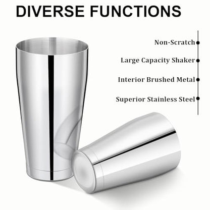 Mwellewm 8 Pcs Cocktail Shaker Boston Shaker Set Professional Bartender Kit Bar Stainless Steel Drink Shaker Bartending Martini Tin with 18oz & 28oz Mixed Alcohol Tool for Beginner(Silver) - color: Silver