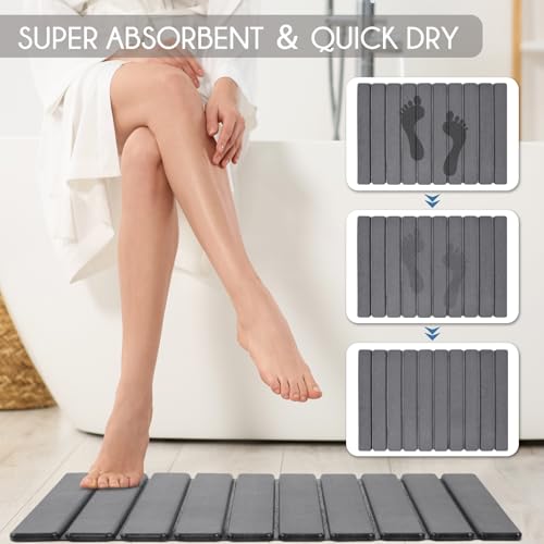 BoxedHome Foldable Stone Bath Mat, Super Absorbent Diatomaceous Earth Mat, 24" x 16" Non-Slip Quick Drying, Compact and Easy to Store Bath Mats for Bathroom, Easy to Clean, Dark Gray - color: Dark Gray