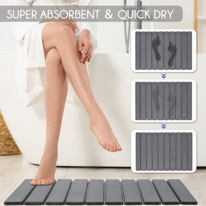 BoxedHome Foldable Stone Bath Mat, Super Absorbent Diatomaceous Earth Mat, 24" x 16" Non-Slip Quick Drying, Compact and Easy to Store Bath Mats for Bathroom, Easy to Clean, Dark Gray - color: Dark Gray
