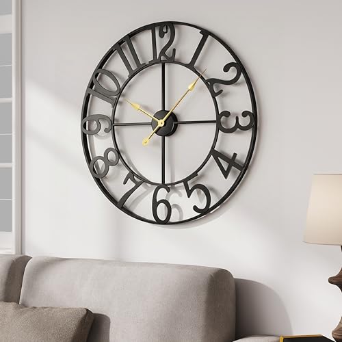 20 Inch Black Wall Clock, Battery Operated Round Clock, Arabic Numerals - color: Black Arabic Number, size: 20 Inch