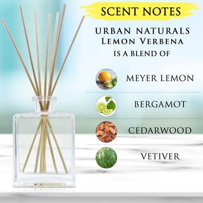 Reed Diffuser Set, Lemon Verbena - Bathroom Shelf Décor | Reed Sticks, Tart Citrus with Bergamot & Greens, Sleek Rectangular Refillable Glass Bottle, Made in the USA - color: Lemon Verbena