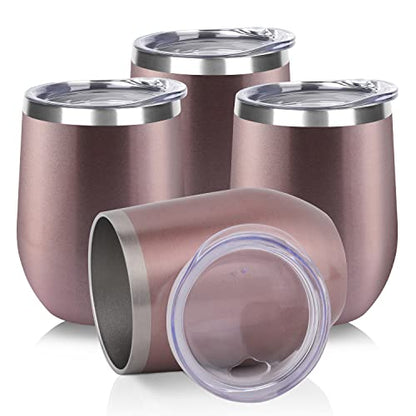 DOMICARE Stainless Steel Wine Tumbler Bulk with Lid, Personalized Rose Gold Insulated Tumblers Set, 12oz Travel Coffee Cups Pack of 4 - color: Rose Gold, size: 4 Count (Pack of 1)