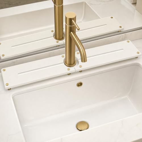 2PCS Stone Faucet Mat for Kitchen Sink, Water Absorbing Sink Tray Organizer for Bathroom Counter, Diatomite Soap Dish Coaster Caddy Riser, Sponge Holder Dispenser Mat, Gold White 23.6" x 4", 1 Set - color: White - Gold, size: 23.6" x 4" x 1"