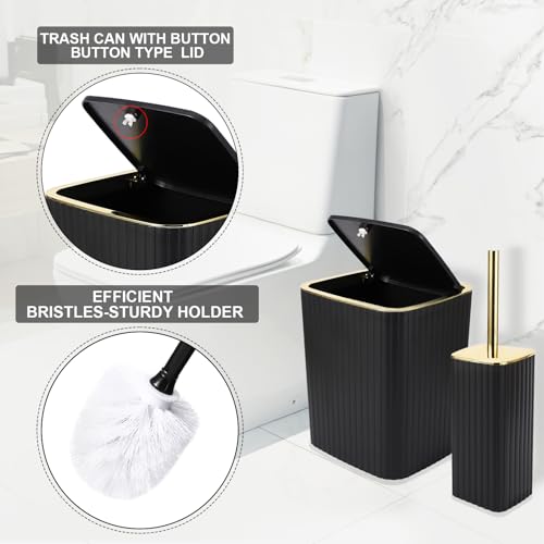 XLHOMO Bathroom Set with Shower Curtain and Rugs- 25PC Bathroom Accessory Set, Black Shower Curtain Set, Toilet Brush, Trash Can, Qtip Holder & Soap Dispenser - size: Bath Set+Shower Curtain+Rugs, style: Black&Gold