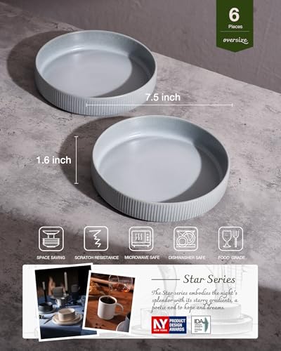 famiware Star 7.5" Pasta Bowls Set of 6, Plate Bowls, Light Gray | Double Reactive Glaze, Microwave & Dishwasher Safe, Lead-free and Cadmium-free, Stoneware Scratch Resistant, Kitchen Bowls - color: Light Gray, size: 6 pcs
