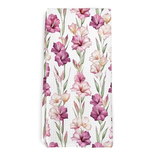 Preppy Purple Gladiolus Kitchen Towel and Dish Towel, Coquette Floral Decor Hand Towels, August Birth Month Flower Decorative Hand Dish Tea Towels for Bathroom, Birthday Gift for Girls,16x24 - color: Purple Gladiolus