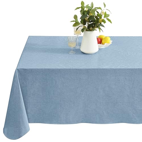 Newbridge Napa Leaf Blue Vinyl Flannel Backed Tablecloth, 52 x 70 Inch Rectangle, Hotel Quality Waterproof Indoor Outdoor Table Cover for Kitchen, Patio, Dining, BBQ - color: Blue, size: 70" x 52" (Rectangular)