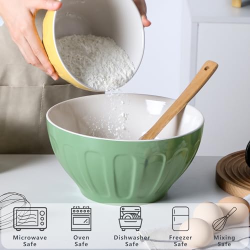 Lareina Ceramic Mixing Bowls Set of 3, Large Nesting Bowls for Serving/Baking/Prepping, Housewarming & Wedding Gift, Oven, Microwave and Dishwasher Safe 3.2/1.7/1.2 Qt, Pastel Color