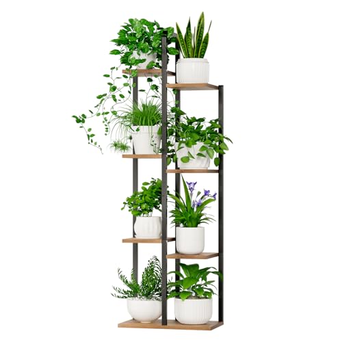 50" Tall Plant Stand Indoor - 7 Tiered Metal Flower Pot Stands for Multiple Plants - Corner Plant Shelf for Living Room Home Gardening Decor (Black) - color: Black