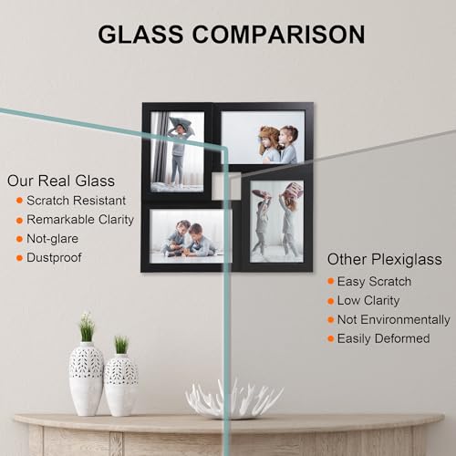 4x6 Picture Frames Collage 1 Pack, 4 Opening Multi Family Photo Collage Frames with Real Glass for Wall Hanging or Tabletop, Black - color: Black