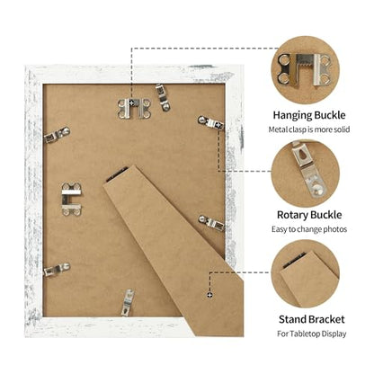 iRahmen 8.5x11 Picture Frame Set of 4, Distressed White Certificate Frame with Real Glass, Wood Photo Frames 8.5 by 11 Diploma Document for Wall Hanging and Tabletop Display - color: Distressed White, size: 8.5X11