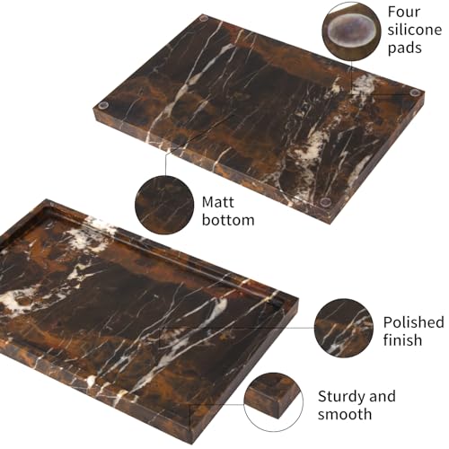 Marble Bathroom Vanity Tray, Black Gold, 12" x 8" x 0.8" | Home Kitchen Bathroom Tray, Natural Stone Decorative Countertop Trays, Soap Dispenser Perfume Key Trinket Ring Tray - color: Black Gold