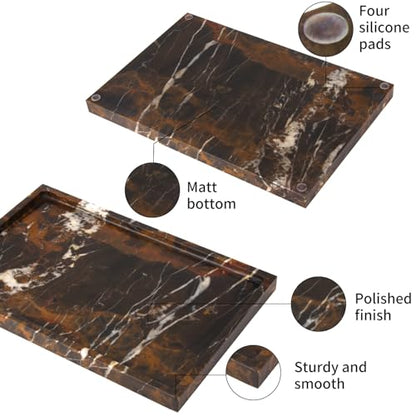 Marble Bathroom Vanity Tray, Black Gold, 12" x 8" x 0.8" | Home Kitchen Bathroom Tray, Natural Stone Decorative Countertop Trays, Soap Dispenser Perfume Key Trinket Ring Tray - color: Black Gold
