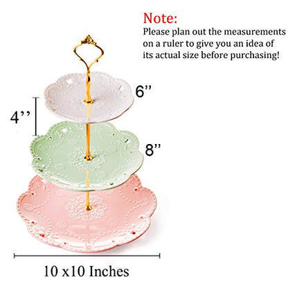 Jusalpha 3-Tier Multi Color Solid Ceramic Serving Stand (3 Color-Gold) | Adjustable Cake Stand-Dessert Stand-Cupcake Stand-Tea Party Serving Platter comes with a sugar tong - color: Gold