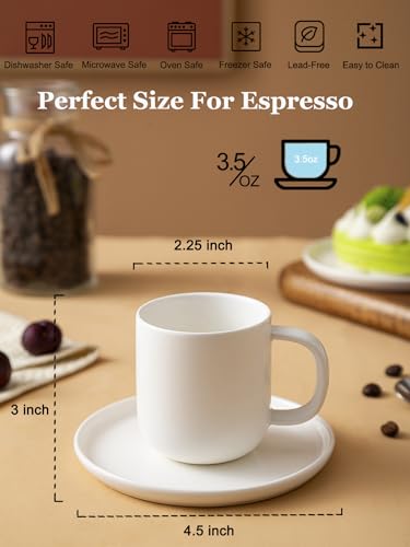 Set of 1 Espresso Cups And Saucers In Stronger Porcelain 3.5oz,Mini Coffee Mugs Demitasse Cups