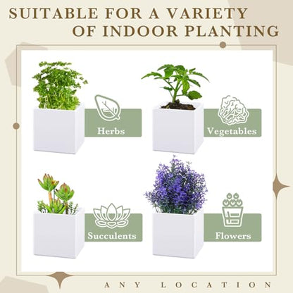 6 Pcs Herb Garden Planter Set Herb Garden Kit Indoor Plastic Plant Pots with Drainage and Saucer Succulent Cactus Vegetable Window Boxes Planter for Windowsill Indoor Outdoor Pots