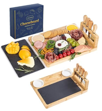 Charcuterie Board Gift Set with Large Embedded Removable Slate Serving Tray House Warming Gift New Home, Wedding Gifts for Couple, Bridal Shower Gift (Lightweight Charcuterie Board) - size: Lightweight Charcuterie Board
