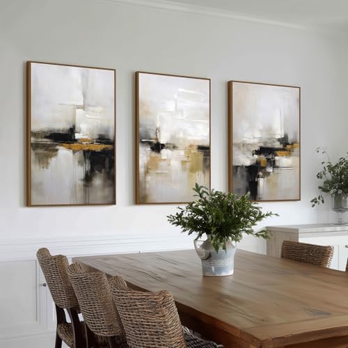 Zessonic Neutral Abstract Landscape 3D Textured Modern Wall Art,24"x36"x3 | Black and Brown Grunge Mid Century Wabi Sabi Art Print Canvas Set for Home Office Living Room Bedroom Hallway, Ready to Hang - color: Neutral Abstract, size: 24" x 36"x3 Panels