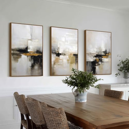 Zessonic Neutral Abstract Landscape 3D Textured Modern Wall Art,24"x36"x3 | Black and Brown Grunge Mid Century Wabi Sabi Art Print Canvas Set for Home Office Living Room Bedroom Hallway, Ready to Hang - color: Neutral Abstract, size: 24" x 36"x3 Panels