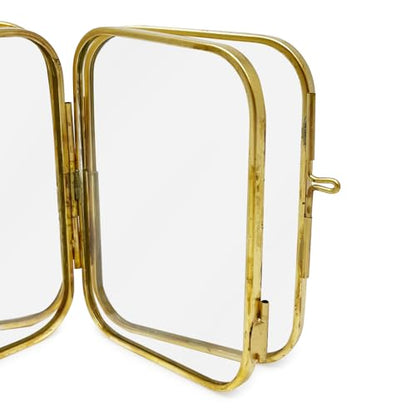 Isaac Jacobs 2x3 Gold Double-Sided Metal Floating Photo Frame w/ClaspLock | Double-Sided Round-Edged Brass & Glass Metal Floating Picture Frame Locket Closure (Vertical), Tabletop (2x3, Antique Gold) - color: Antique Gold, size: 2x3