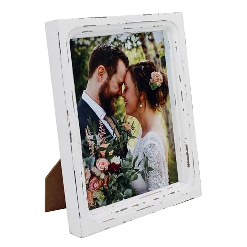 6x8 Picture Frame Made of Solid Wood High Definition Glass Rustic Vintage Designs Small Photo Frame for Tabletop Display and Wall Mounting, Distress White - color: Distress White A, size: 6" X 8"