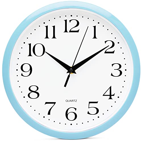 Bernhard Products Light Blue Wall Clock Silent Non Ticking - 10 Inch Quality Quartz Battery Operated Round Easy to Read Home/Kitchen/Office/Classroom/School Clock - color: Light Blue, size: 10 Inch