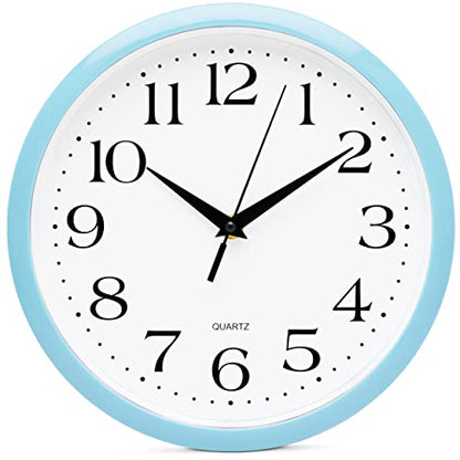 Bernhard Products Light Blue Wall Clock Silent Non Ticking - 10 Inch Quality Quartz Battery Operated Round Easy to Read Home/Kitchen/Office/Classroom/School Clock - color: Light Blue, size: 10 Inch