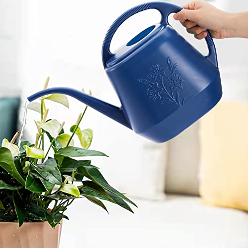 Fasmov 1-Gallon Plastic Watering Can with Comfortable Handle, Garden Watering Cans Long Spout for Indoor Outdoor Watering Plants, Blue