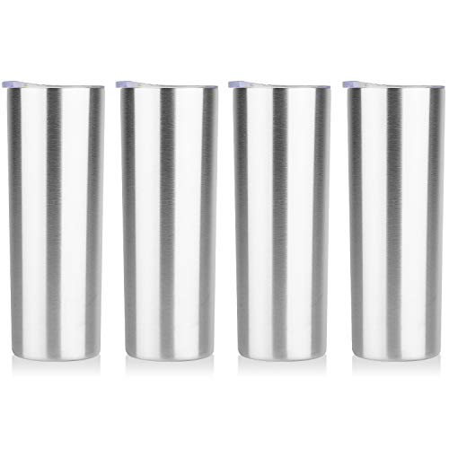 HASLE OUTFITTERS 20 oz Skinny Tumblers Bulk Set, Stainless Steel Insulated Slim Tumblers with Lids, Reusable Double Wall Travel Coffee Mugs, Durable Powder Coated Travel Water Cups (4) - color: Stainless Steel, size: 20 oz (4 Count)