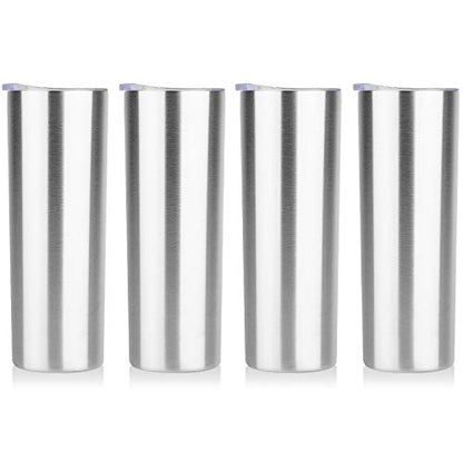 HASLE OUTFITTERS 20 oz Skinny Tumblers Bulk Set, Stainless Steel Insulated Slim Tumblers with Lids, Reusable Double Wall Travel Coffee Mugs, Durable Powder Coated Travel Water Cups (4) - color: Stainless Steel, size: 20 oz (4 Count)