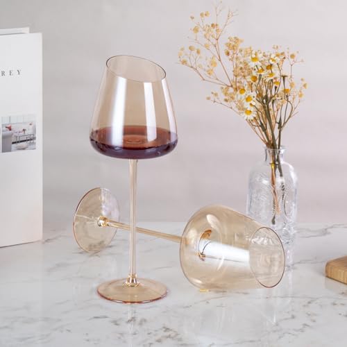 KAMMAK Crystal Red Wine Glasses Set of 2, 16.06 oz Stemmed Glasses, XH012 | Hand Blown, Bordeaux Wine Glasses, Thin Rim & Long Stem, Red & White, Daily Use, Wedding or Birthday Gift for Women - size: 8KPXH012