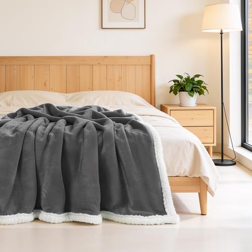 BEAUTEX Sherpa Fleece Twin Blankets Soft Fluffy Flannel Plush Cozy | Fuzzy Grey Cuddle Blanket for Couch, Bed, Sofa, Adults (60" x 80", Grey) - color: Grey, size: Twin-60"x80"